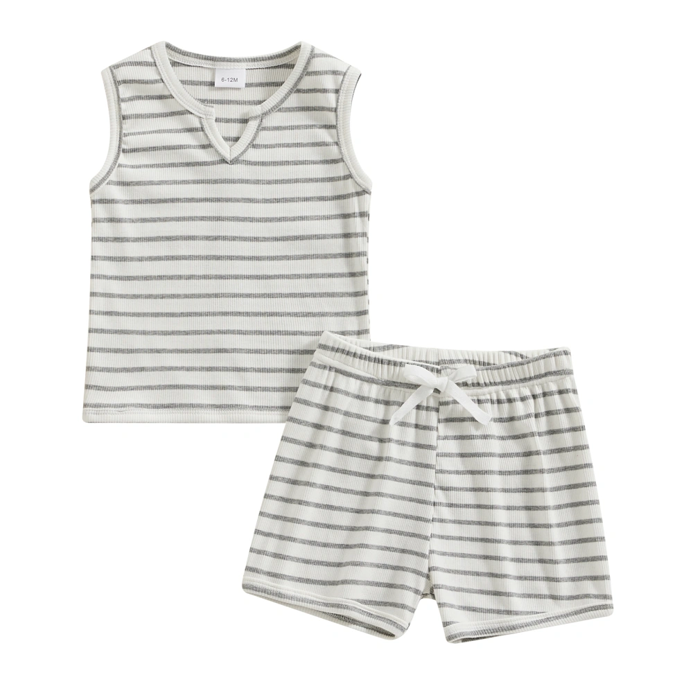 Baby Kids Boys Shorts Set, Striped Tank Top with Elastic Waist Shorts