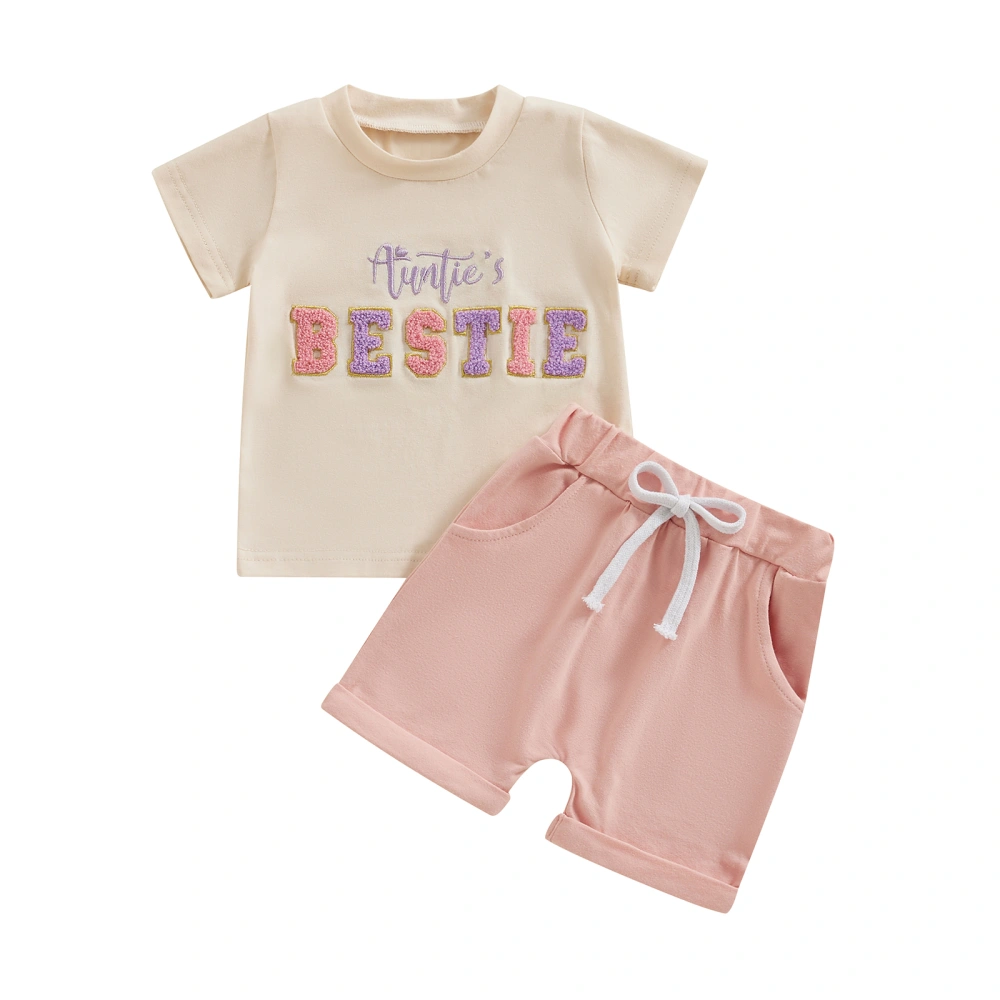 Girl Clothes Letter Embroidery Short Sleeve T-Shirt with Shorts 