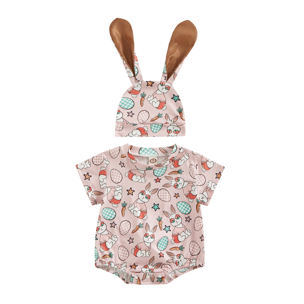 Baby Easter Romper Carrot Bunny Egg Print Casual Romper with Hat