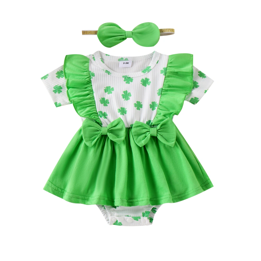 Girl Easter Jumpsuit Dress Bunny/Shamrock Short Sleeve Romper Headband