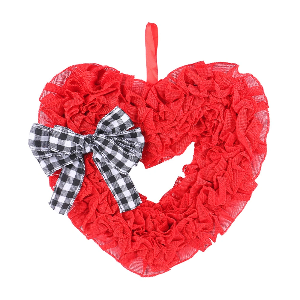 Valentine's Day Bow Wreath, Artificial Red Heart Shaped Wreath