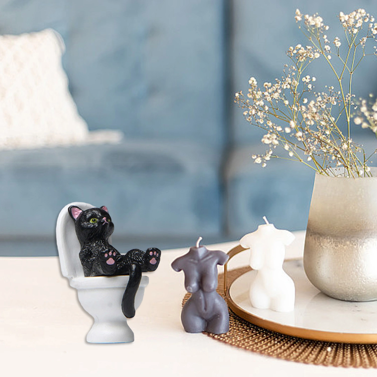 Funny Cat Statue, Cute Toilet Sculpture Desktop Decoration Gift