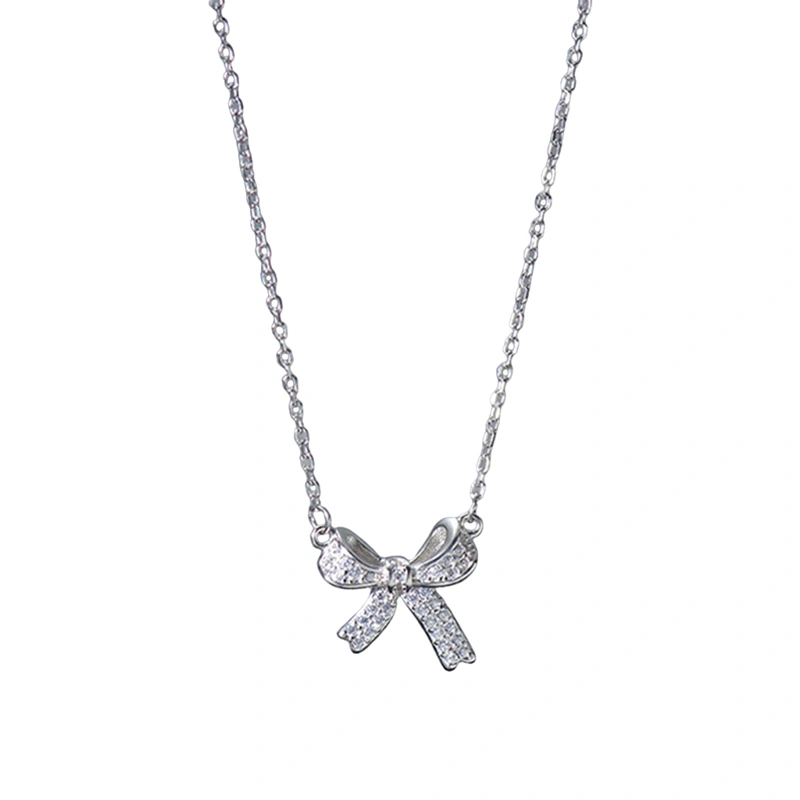 Rhinestone Bowknot Pendant Necklaces Sweet Clavicle Chain Necklace