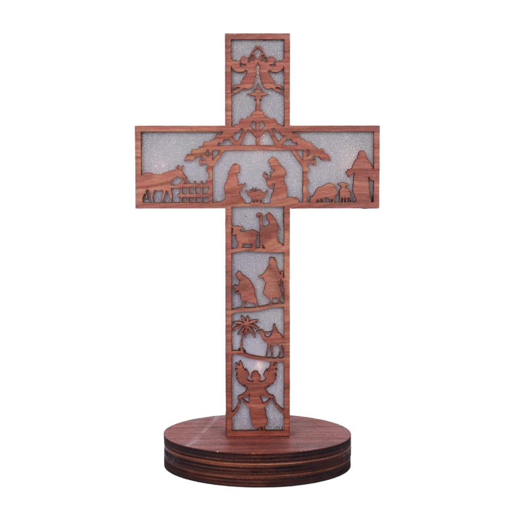 Wooden LED Cross Decor House Tabletop Standing Desk Religious Gift