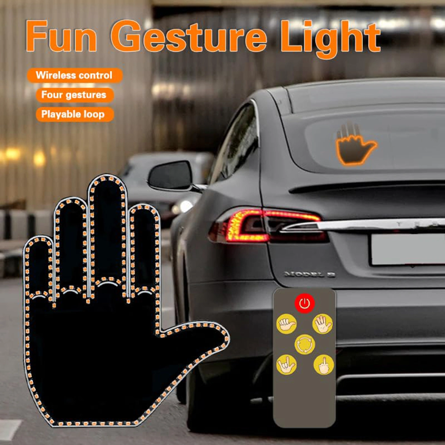 Hand Gesture Light for Car Funny Car Finger Light with Remote Control