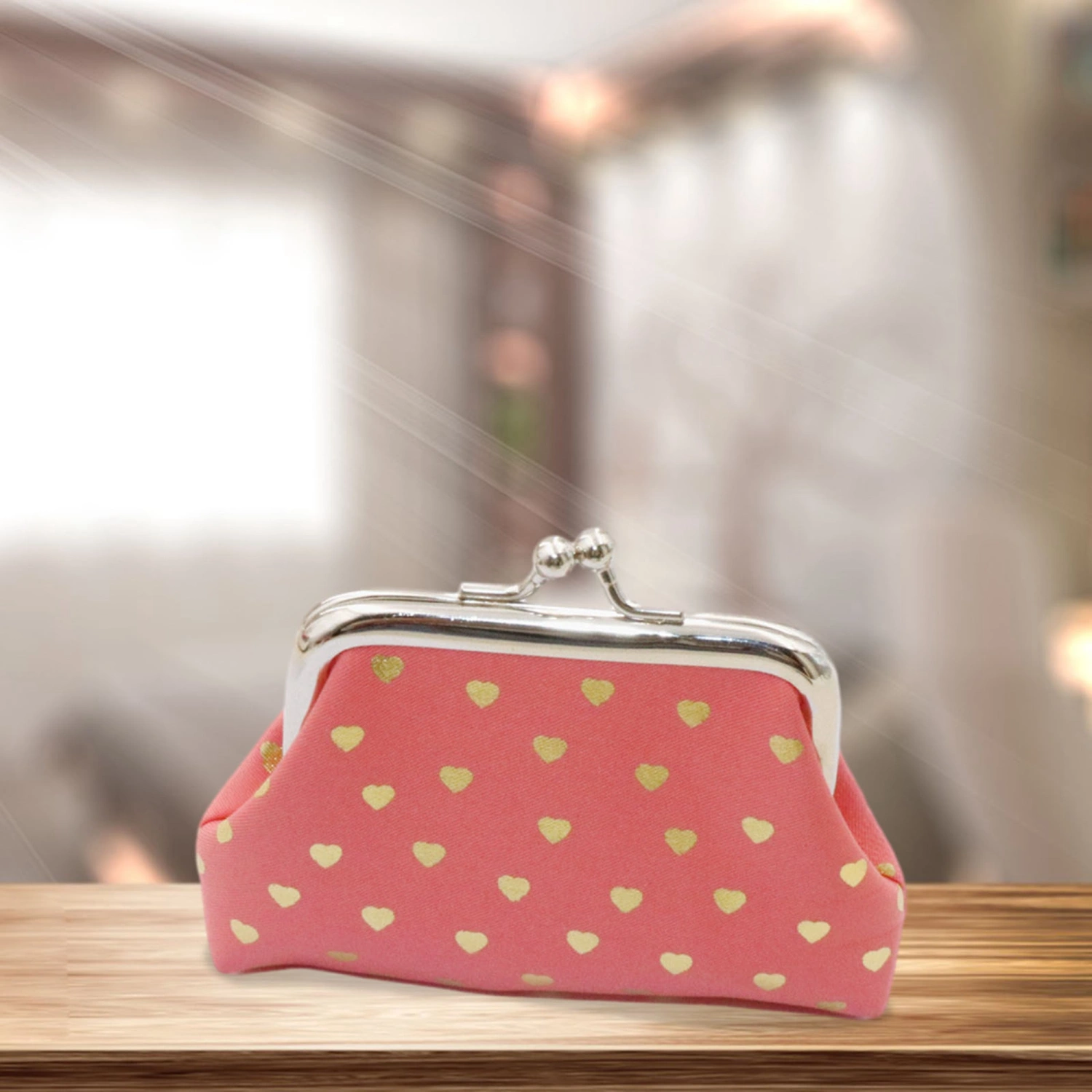 Kids Coin Purse Heart Print Girls Mini Wallet with Kiss Lock