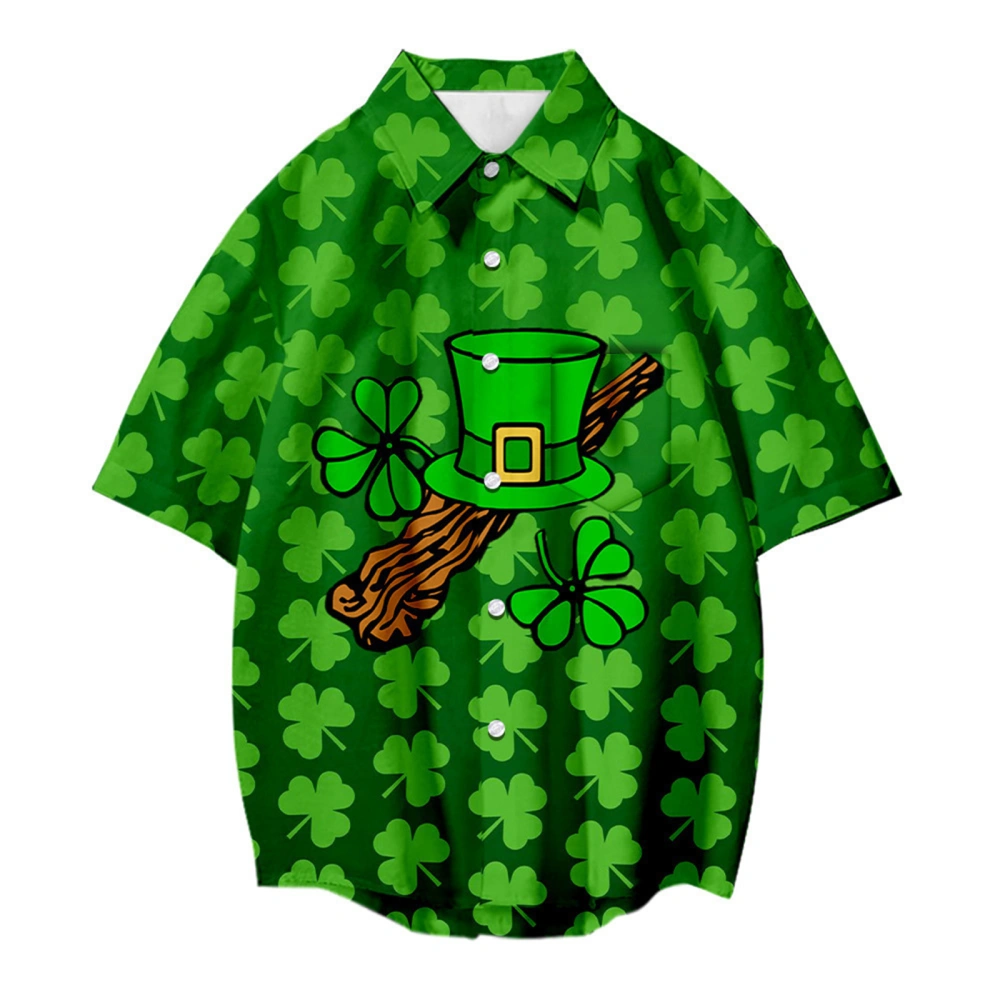 Men's St Patty's Day Costume Shirt, Shamrock Print Short Sleeve Tops