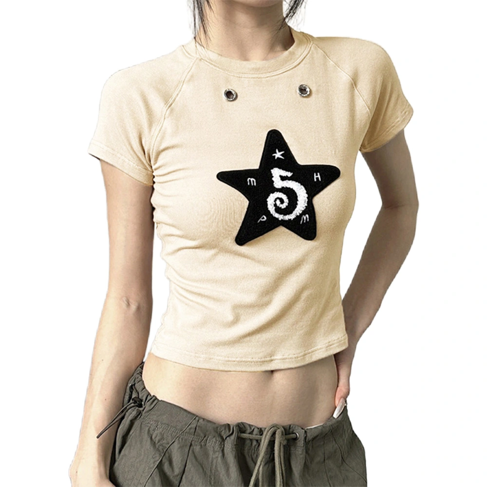 Women's Crop Tops Short Sleeve Crewneck Star Patch Short T-shirt