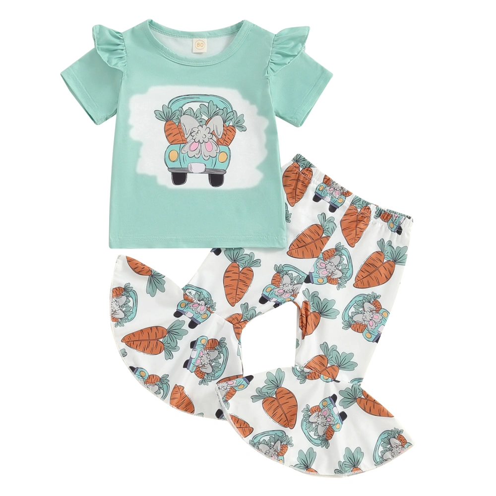 Girl Easter Outfits Carrot Print Short Sleeve T-Shirt and Flare Pants