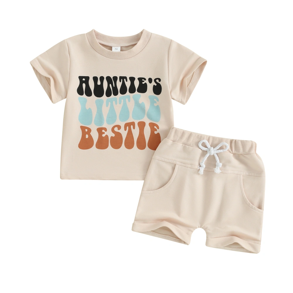 Baby Shorts Set, Short Sleeve Crew Neck Letters Print T-shirt Shorts