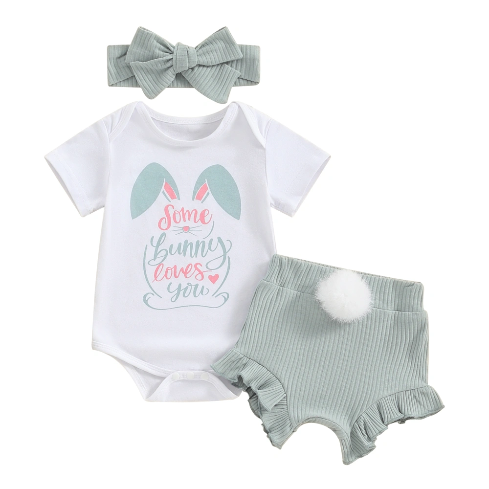 Baby Girl Easter Outfits Rabbit Print Rompers Shorts Headband