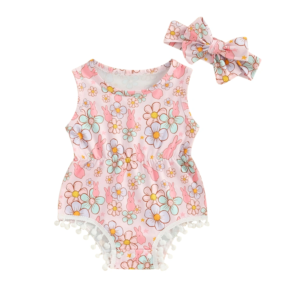 Baby Girls Rompers Flower Rabbit Print Sleeveless Infant Bodysuits