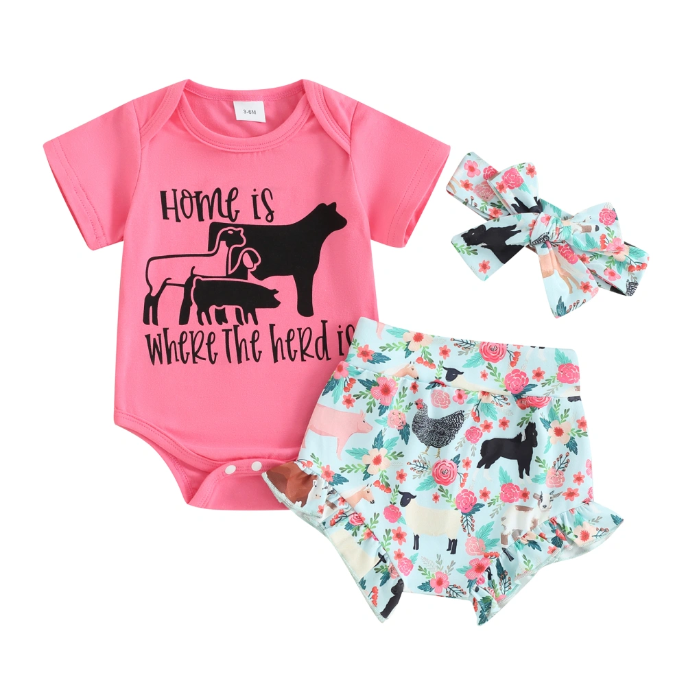 Baby Girl Shorts Set Letter Print Short Sleeve Romper Shorts Headband