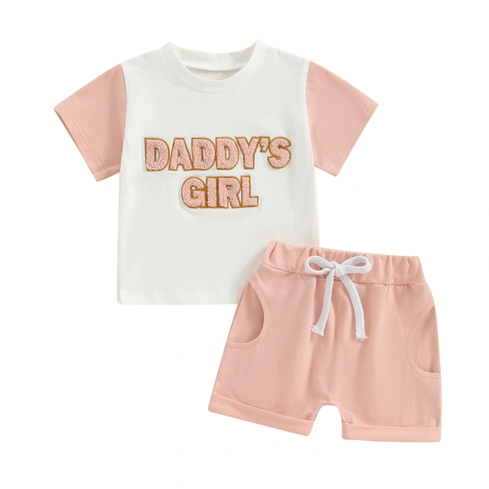 Girl Shorts Set Letter Embroidery Short Sleeve T-Shirt with Shorts 