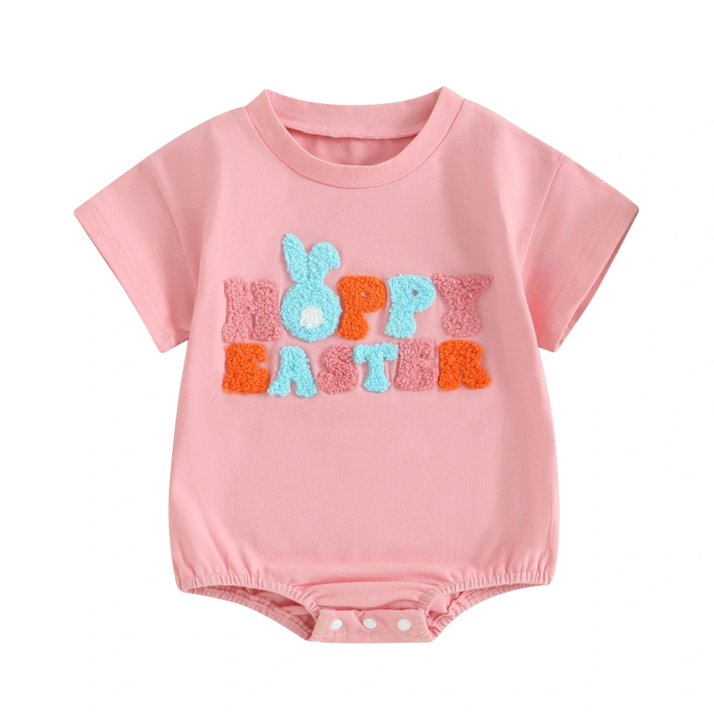 Baby Girls Easter Romper, Short Sleeve Embroidery Letters Bodysuit