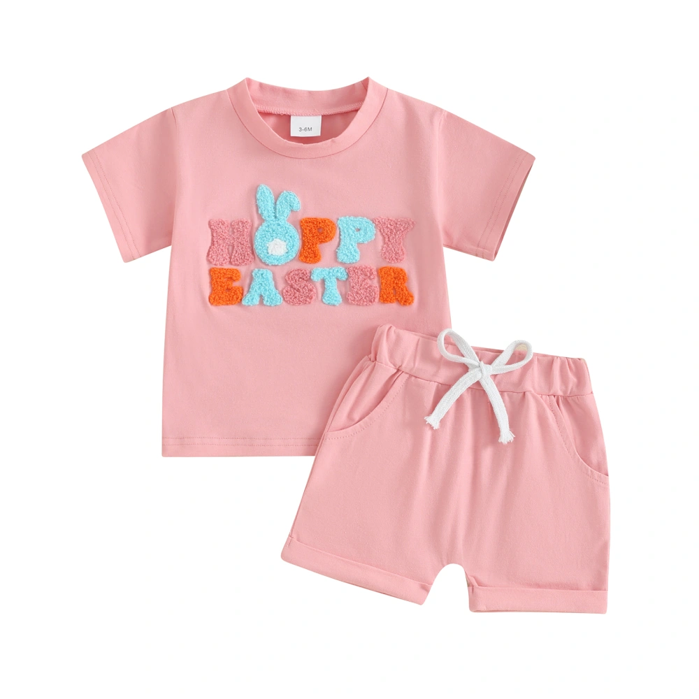 Toddler Girl Easter Outfits Fuzzy Bunny Embroidery T-Shirts Shorts