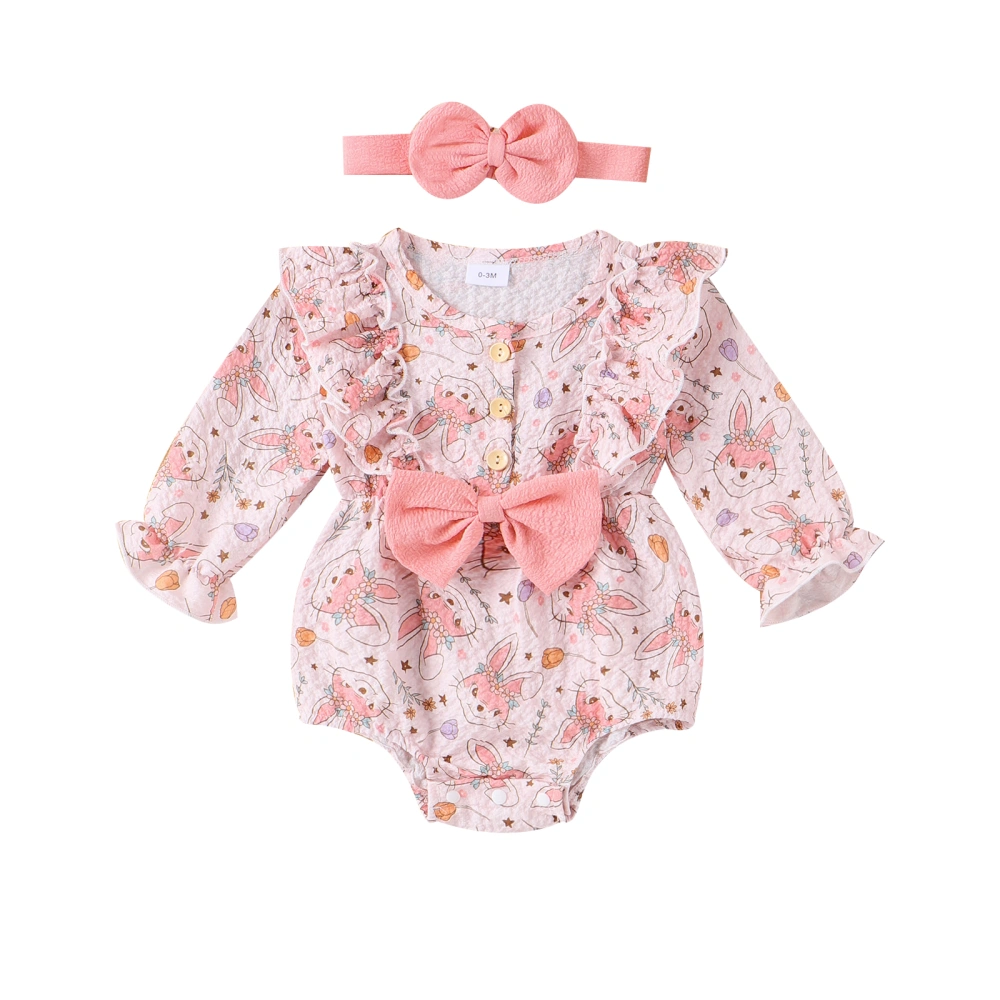 Baby Girl Easter Outfit, Long Sleeve Bunny Print Romper Hairband