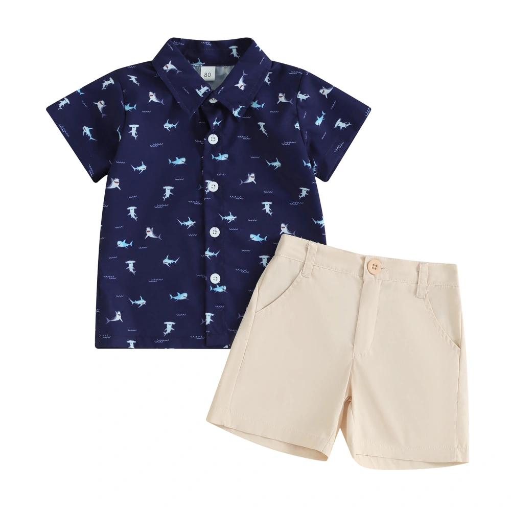 Boys Shorts Set, Short Sleeve Dinosaur Flamingo Shark Shirt Shorts