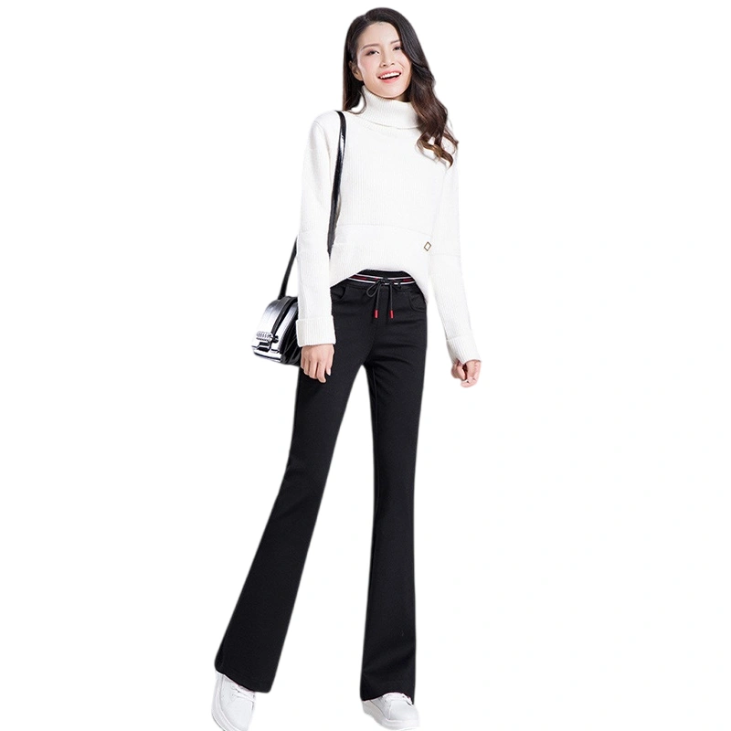 Women's Casual Slim High Waist Straight Leg Drawstring Flare Pants 