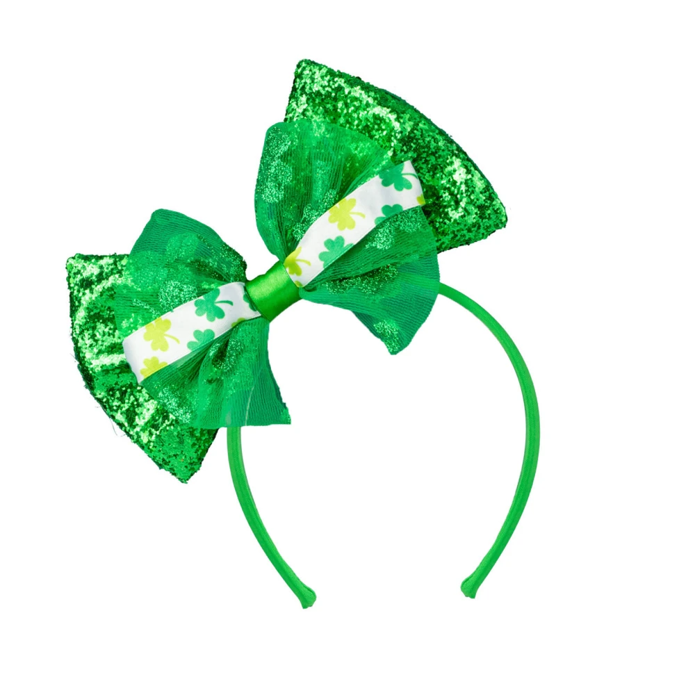 Women Holiday Headbands, Shiny Sequins Shamrock Bow Hair Hoop