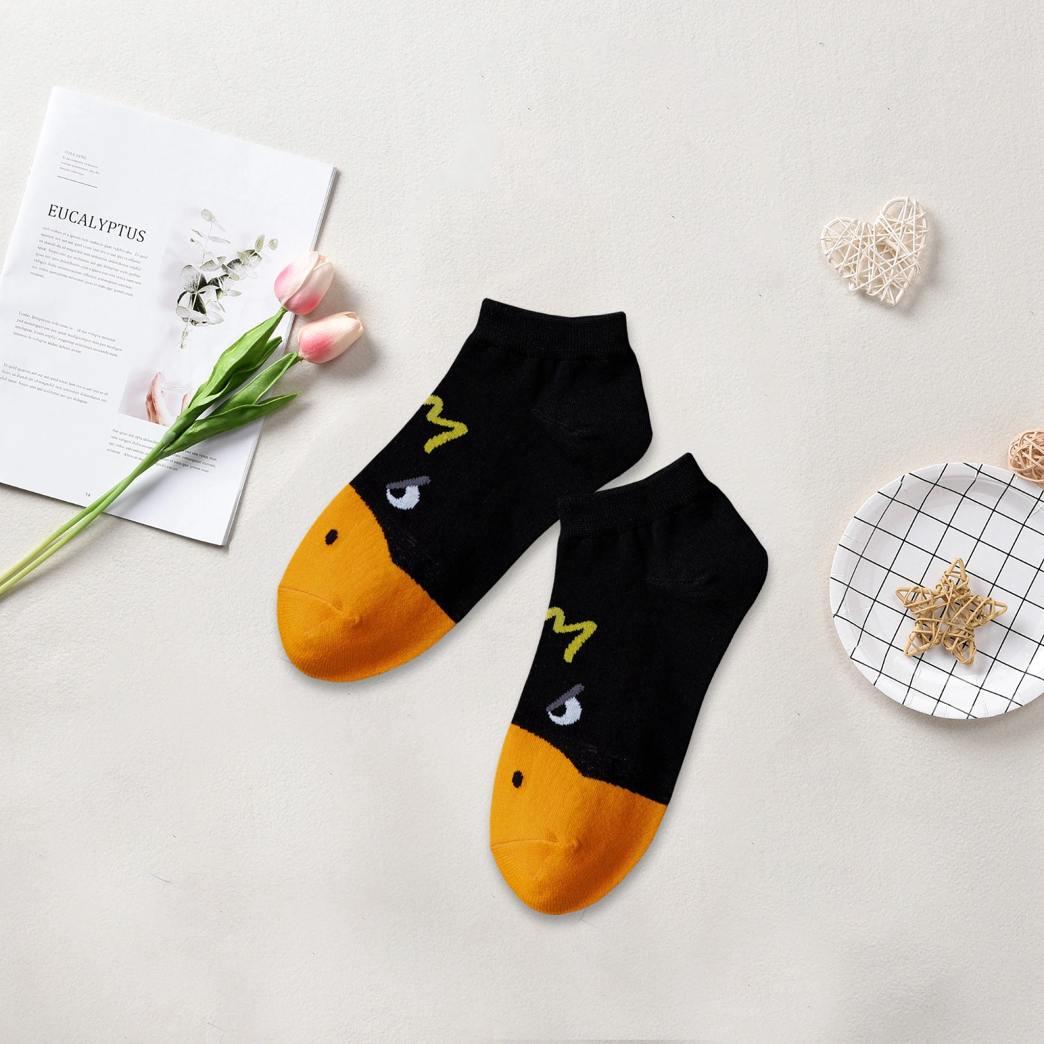 Cute Socks for Women, Cartoon Duck Print Casual Crew Socks 
