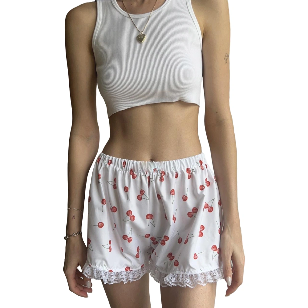 Women’s Lace Trim Shorts Printed/Solid Color Elastic Waist Shorts