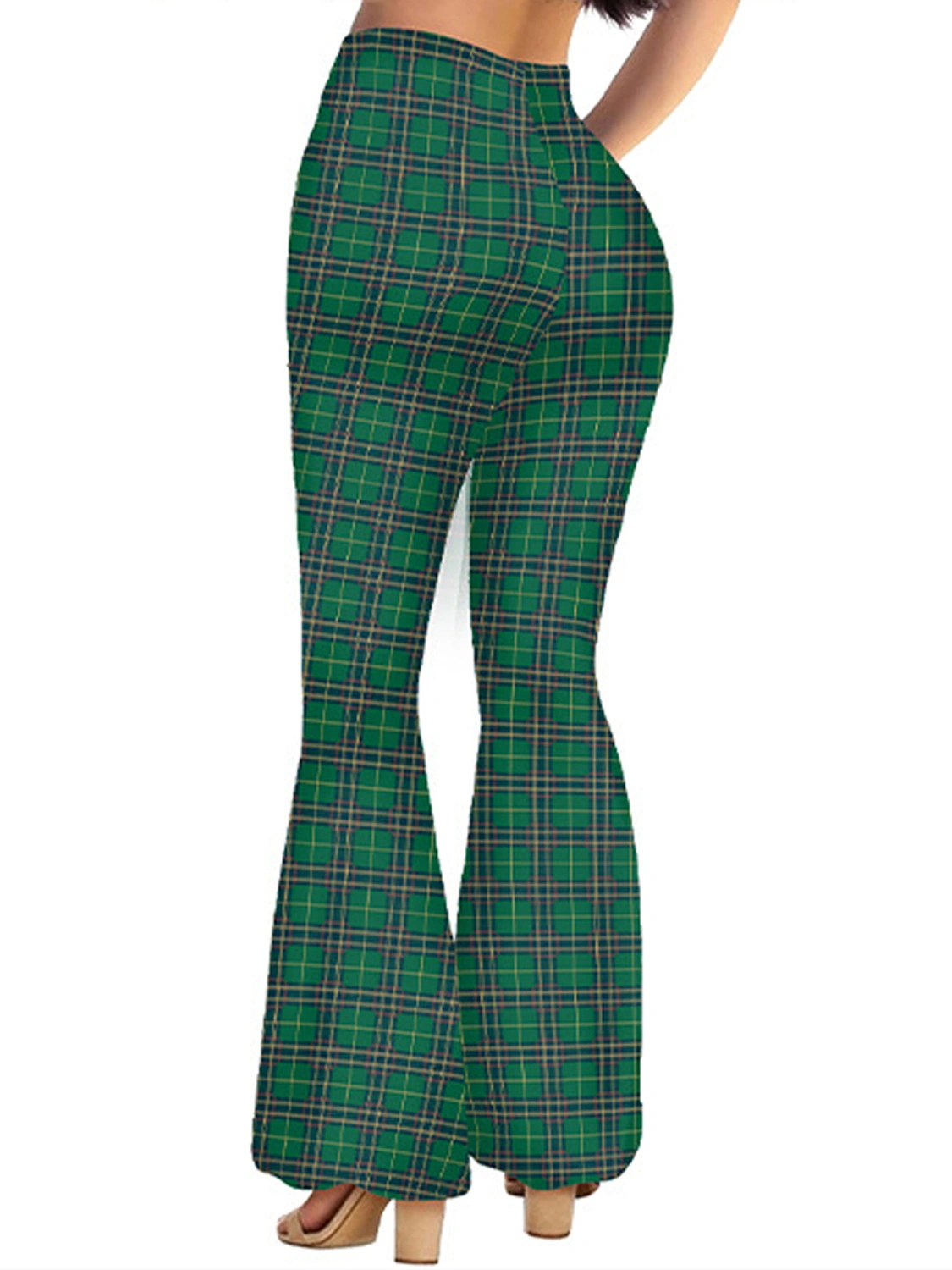 Women Flare Pants, High Waist Shamrock Print Slim Fit Long Trousers