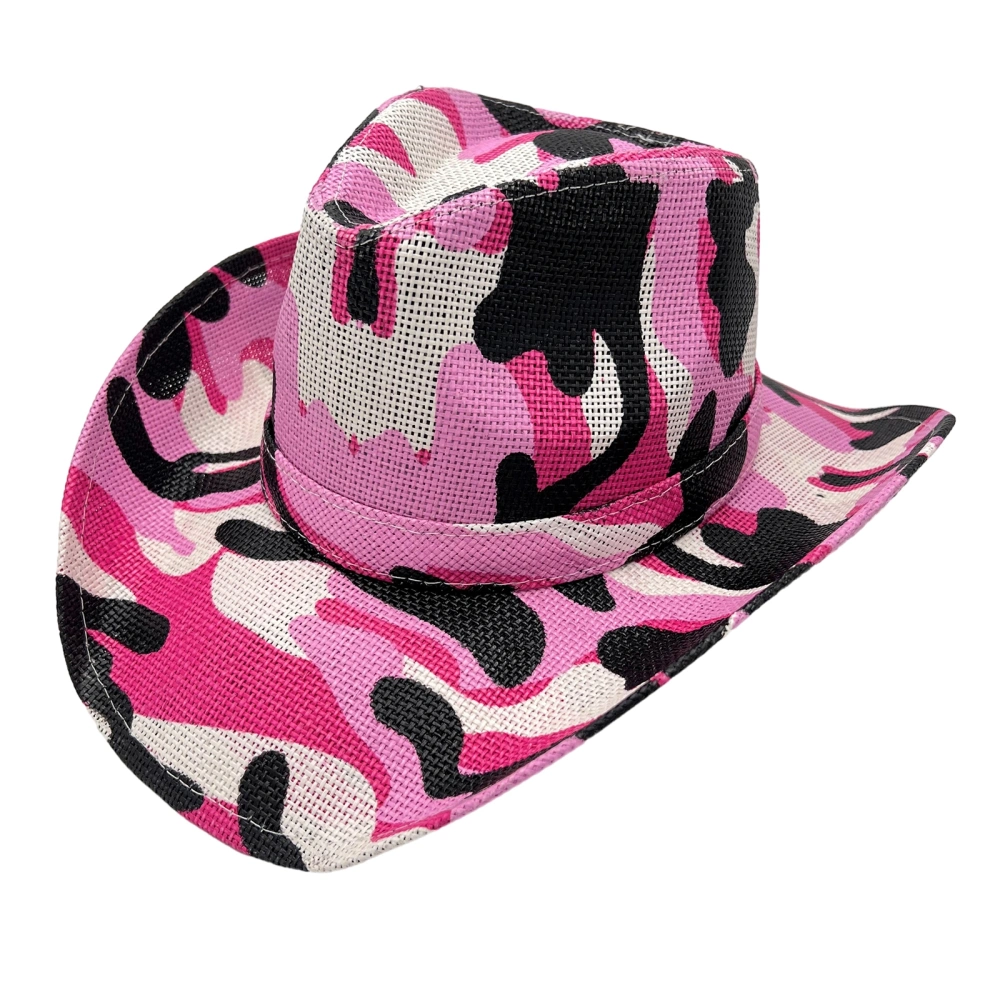 Women Men Felt Cowboy Hat Roll-up Wide Brim Western Hat Camouflage Hat