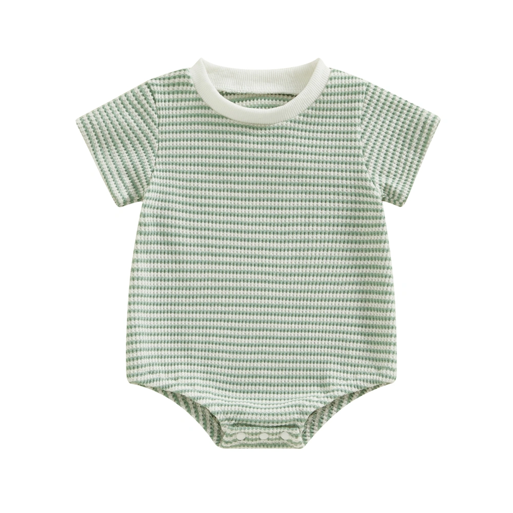 Boys and Girls Round Neck Short Sleeve Striped Waffle Summer Romper 