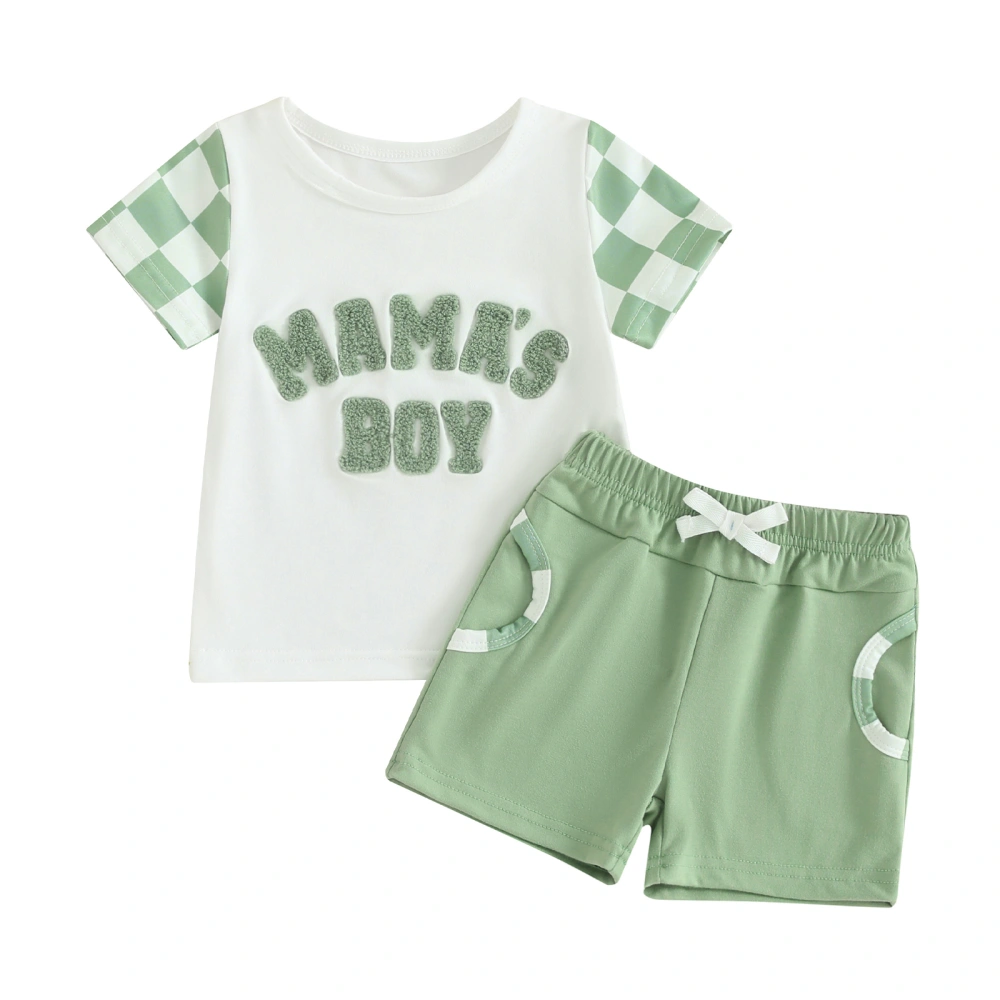 Toddler Boys Summer Outfits Fuzzy Letter Embroidery Tops Shorts