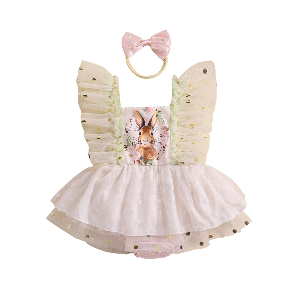 Baby Easter Romper Dress Bunny Print Tulle Romper with Headband