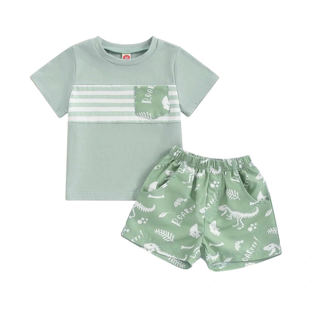 Toddler Boys 2 Piece Outfits Striped T-Shirt and Dinosaur Print Shorts