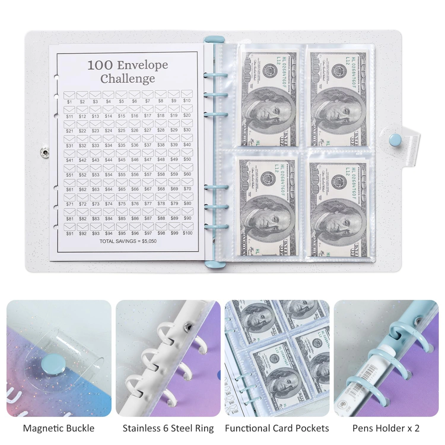 100 Envelope Money Savings Challenge Binder, Expense Budget Sheet