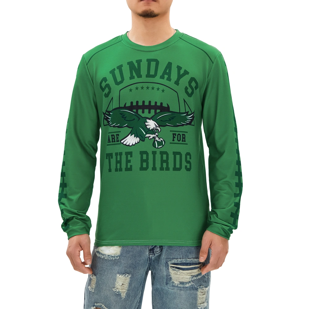 Men Spring Pullover Long Sleeve Crewneck Letter Eagle Print Sweatshirt