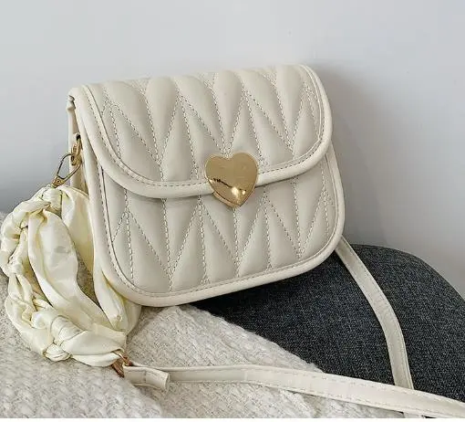 Women Quilted Crossbody Bag Trendy Shoulder Bag Handbag with Ribbon 