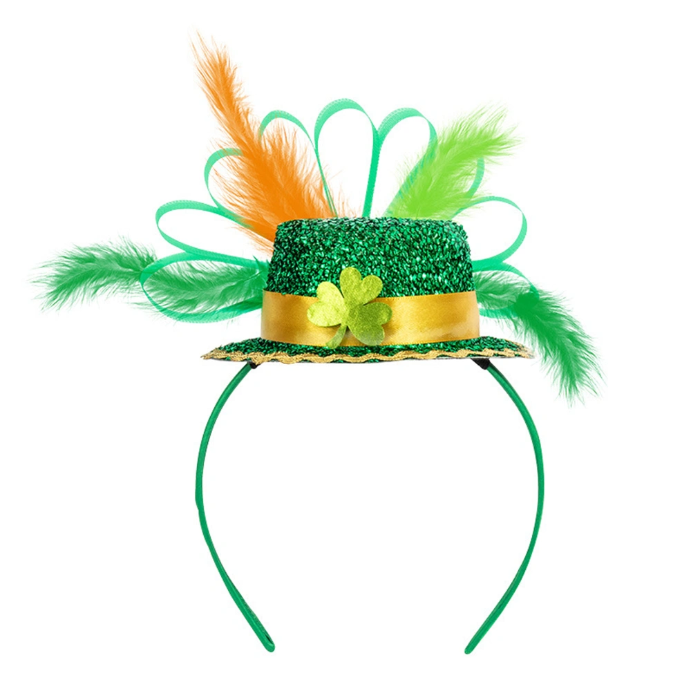 Irish Day Headbands Green Clover Top Hat Headband Feathered Hair Hoop