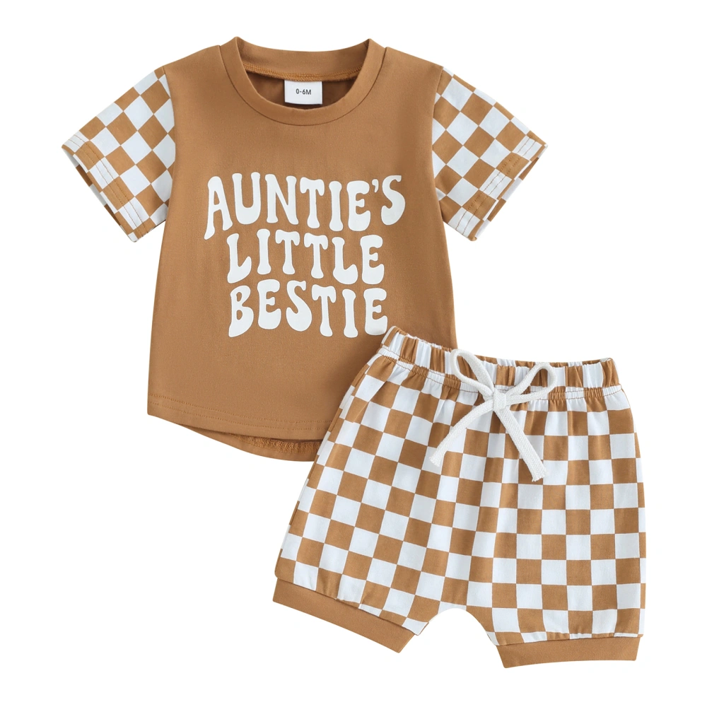 Baby Boys Shorts Set, Short Sleeve Letters Print T-shirt Plaid Shorts