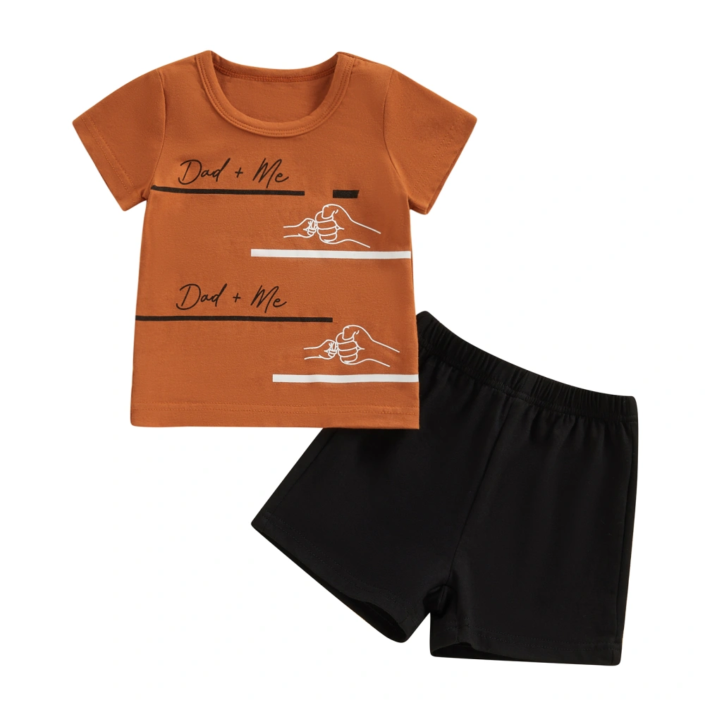 Toddler Boys Short Sleeve Letter Print Tops and Black Shorts Sets