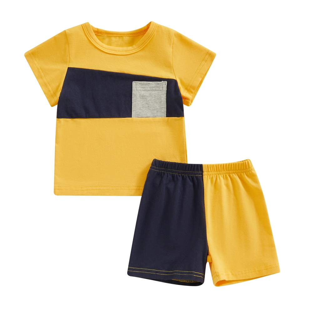 Baby Boy Short Sleeve Contrast Color Tops + Elastic Waist Shorts Set