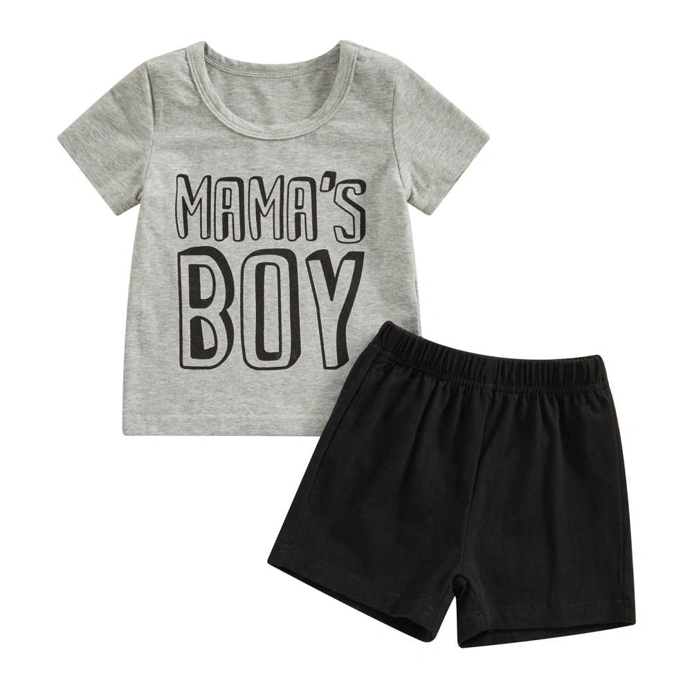 Boy Summer Clothes Letter Print Short Sleeve T-Shirt with Solid Shorts