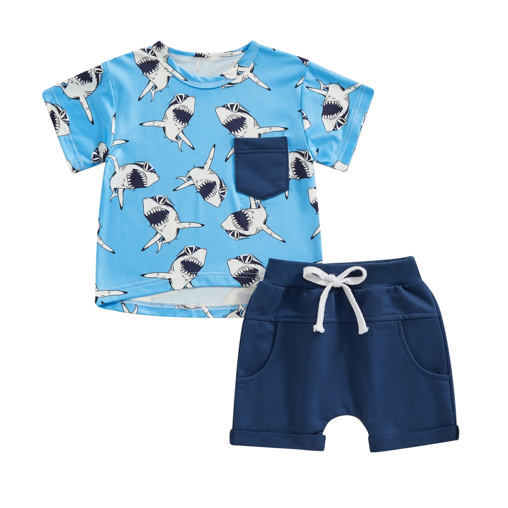 Toddler Boys Summer Outfits Beach Shark/Tree Print T-Shirts Shorts