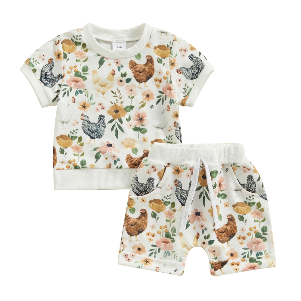 Girls Shorts Sets Short Sleeve Floral Chick Print Tops Shorts Set