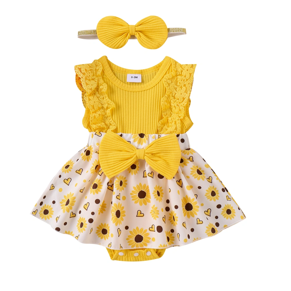 Baby Girl 2 Piece Outfits Fruit Print Romper Dress and Headband 