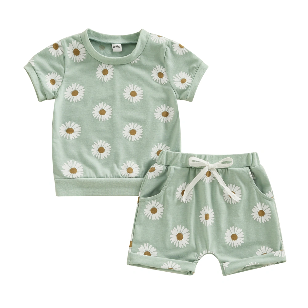 Baby Girls 2 Piece Outfit Daisy Print Short Sleeve T-Shirt and Shorts 