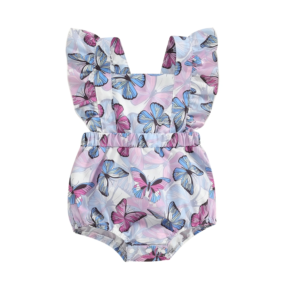 Baby Girls Romper, Fly Sleeve Butterfly Print Infant Bodysuit