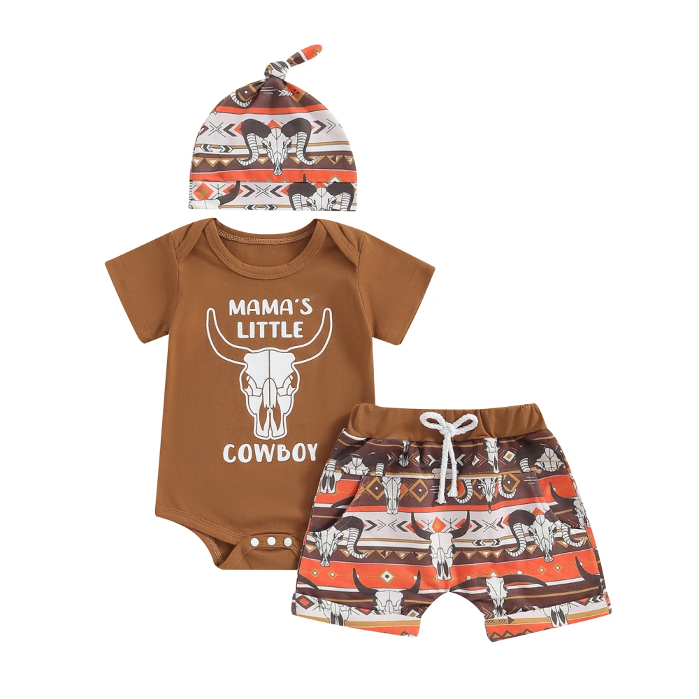 Boy Shorts Outfit Letter Short Sleeve Romper Cattle Shorts Hat 