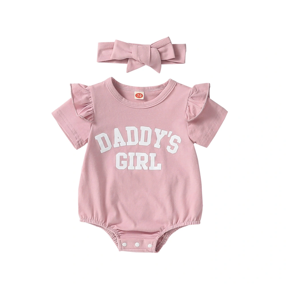 Baby Girls Outfit, Short Sleeve Letters Print Bodysuit with Headband