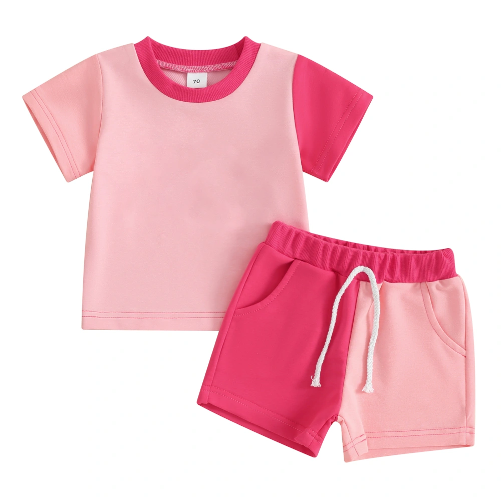 Baby 2Pcs Summer Outfits Contrast Color Tops and Elastic Waist Shorts