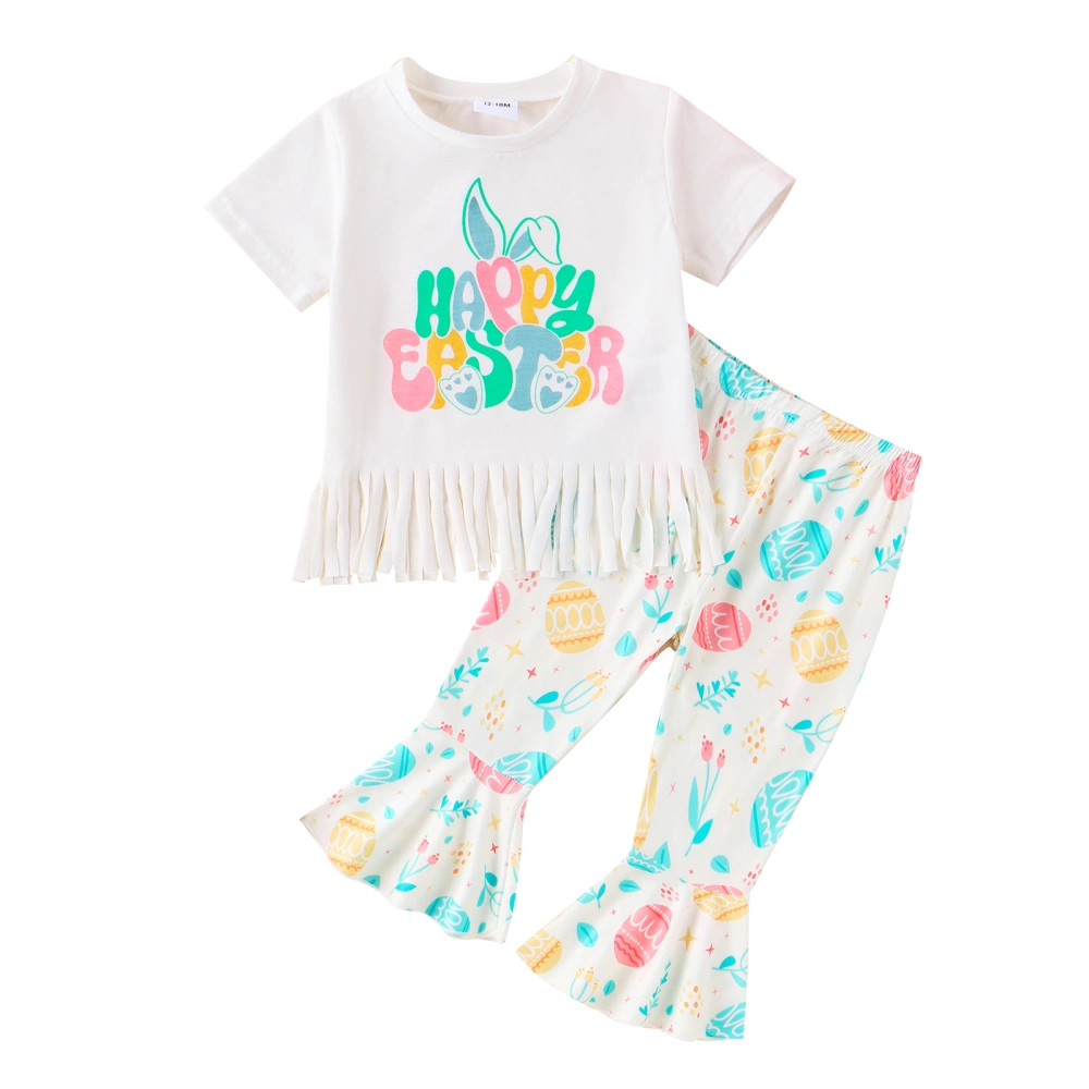 Girls Easter Set Letter Bunny Print T-shirt Egg Print Flared Pants Set