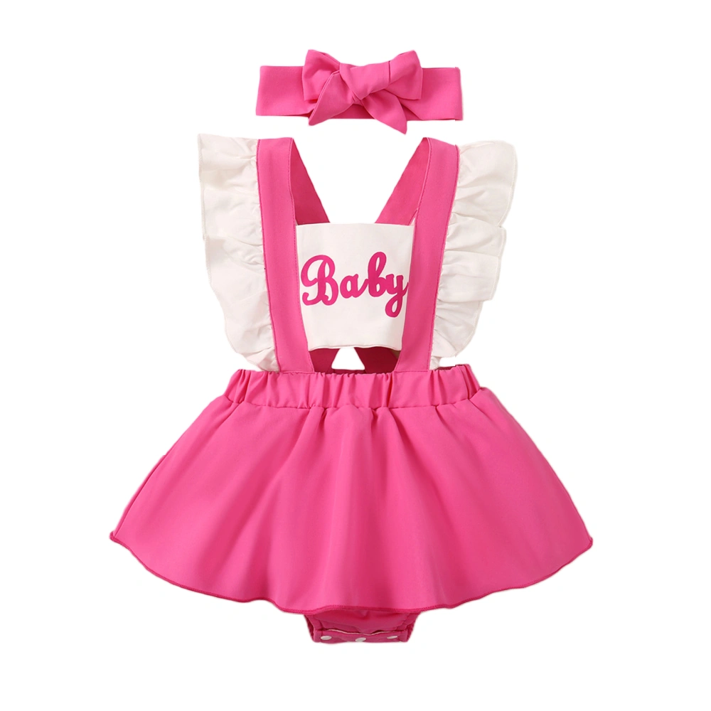 Girl 2 Piece Outfits Letter Print Ruffles Romper Dress and Headband